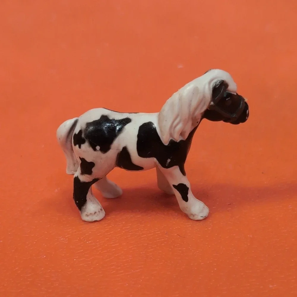 Vintage Miniature Black White Pinto Toy Horse Figurine Plastic 2